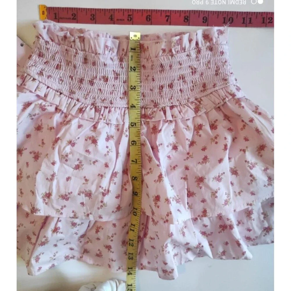 Pink Floral Smocked Tiered Mini Skort Women's XXS Ruffle Built-In Shorts NWT